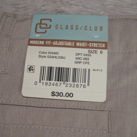 Boys Size 6 Class Club, Modern Fit, Adjustable Waist, Stretch, Khaki Shorts, NWT - Picture 4 of 4